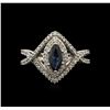 Image 1 : 1.00ct Blue Sapphire and Diamond Ring - 14KT White Gold