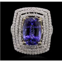 14KT Yellow and White Gold 8.13ct Tanzanite and Diamond Ring