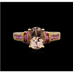 18KT Yellow Gold 1.66ct Morganite and Pink Sapphire Ring