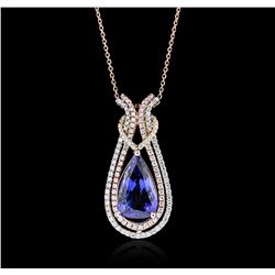 14KT Two-Tone Gold 6.58ct Tanzanite and Diamond Pendant With Chain