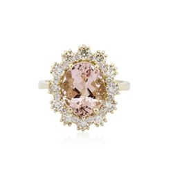 14KT Yellow Gold 3.24ct Morganite and Diamond Ring