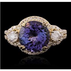 14KT Yellow Gold 4.48ct Tanzanite and Diamond Ring