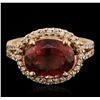 Image 1 : 14KT Rose Gold 4.10ct Rubellite and Diamond Ring