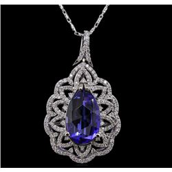 14KT White Gold 8.01ct Tanzanite and Diamond Pendant With Chain