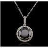 Image 2 : 14KT White Gold 3.26ct Black Diamond and Diamond Pendant With Chain