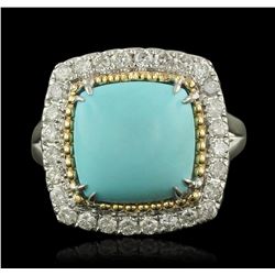 14KT White Gold 4.02ct Turquoise and Diamond Ring