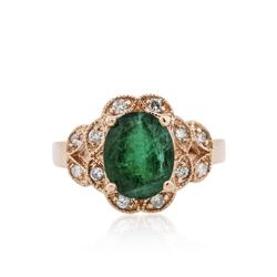 14KT Rose Gold 3.08ct Emerald and Diamond Ring