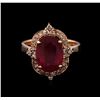 Image 1 : 14KT Rose Gold 4.38ct Ruby and Diamond Ring