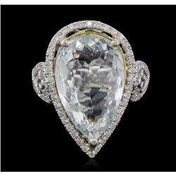 14KT Two-Tone Gold 8.92ct Aquamarine and Diamond Ring