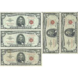 1963 $5 Red Seal Bill Lot of 5