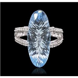 14KT White Gold 14.00ct Blue Topaz and Diamond Ring