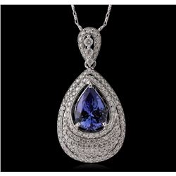 14KT White Gold 3.11ct Tanzanite and Diamond Pendant with Chain