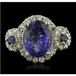 14KT White Gold 4.08ct Tanzanite, Sapphire & Diamond Ring