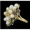 Image 2 : 14KT Yellow Gold Pearl, Sapphire and Diamond Ring