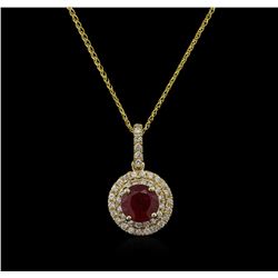 2.24ct Ruby and Diamond Pendant With Chain - 14KT Yellow Gold