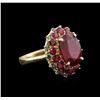 Image 2 : 10.29ctw Ruby and Diamond Ring - 14KT Yellow Gold