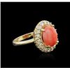 Image 3 : 14KT Yellow Gold 3.20ct Coral and Diamond Ring