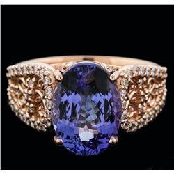 14KT Rose Gold 4.44ct Tanzanite and Diamond Ring