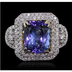 14KT Two-Tone Gold 5.37ct Tanzanite and Diamond Ring