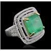 Image 2 : 14KT Two-Tone Gold 9.56ct Emerald and Diamond Ring