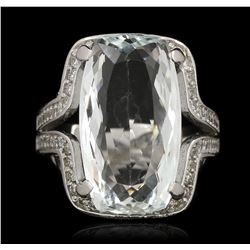 14KT White Gold 8.27ct Aquamarine and Diamond Ring