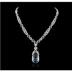 18KT White Gold 24.00ct Blue Topaz and Diamond Necklace