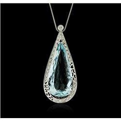 14KT White Gold 42.66ct Aquamarine and Diamond Pendant With Chain