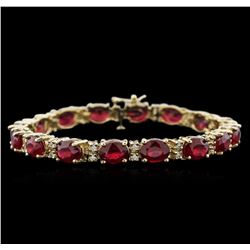 28.70ctw Ruby and Diamond Bracelet - 14KT Yellow Gold