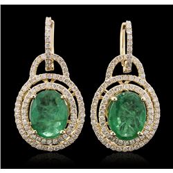 14KT Yellow Gold 5.84ctw Emerald and Diamond Earrings