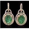 Image 1 : 14KT Yellow Gold 5.84ctw Emerald and Diamond Earrings