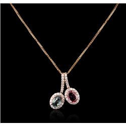 14KT Rose Gold 1.46ctw Tourmaline and Diamond Pendant With Chain