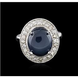 14KT White Gold 10.01ct Black Star Sapphire and Diamond Ring