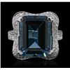 Image 1 : 14KT White Gold 16.86ct Blue Topaz and Diamond Ring