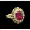 Image 2 : 5.85ct Ruby and Diamond Ring - 14KT Yellow Gold