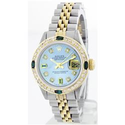 Rolex Two-Tone Emerald and Diamond DateJust Ladies Watch