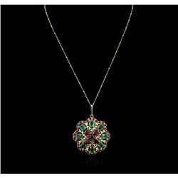 14KT Yellow Gold 11.78ctw Ruby, Emerald and Diamond Pendant With Chain