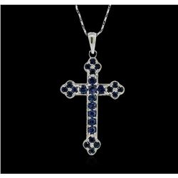 18KT White Gold 1.25ctw Sapphire Cross Pendant With Chain