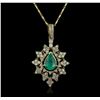 Image 1 : 14KT Yellow Gold 1.37ct Emerald and Diamond Pendant With Chain