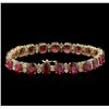 Image 2 : 38.40ctw Ruby and Diamond Bracelet - 14KT Yellow Gold