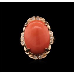 11.87ct Coral and Diamond Ring - 14KT Rose Gold