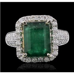 14KT Two-Tone Gold 3.93ct Emerald and Diamond Ring