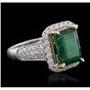 Image 2 : 14KT Two-Tone Gold 3.93ct Emerald and Diamond Ring