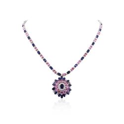 18KT White Gold 42.63ctw Multi Color Sapphire and Diamond Necklace