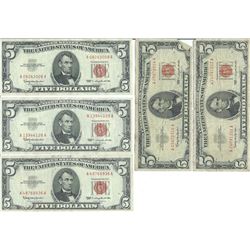 1963 $5 Red Seal Bill Lot of 5