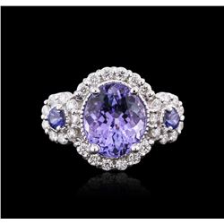 14KT White Gold 3.07ct Tanzanite, Sapphire and Diamond Ring
