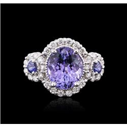 14KT White Gold 3.07ct Tanzanite, Sapphire and Diamond Ring