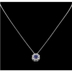 1.60ctw Blue and White Sapphire Pendant With Chain - 14KT White Gold