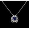 Image 2 : 1.60ctw Blue and White Sapphire Pendant With Chain - 14KT White Gold