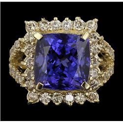 14KT Yellow Gold 10.28ct GIA Cert Tanzanite and Diamond Ring