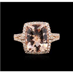 14KT Rose Gold 4.60ct Morganite and Diamond Ring